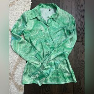 Opening Ceremony Green and White pattern button down